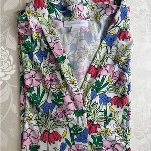 Charter Club Floral V-Neck Blouse - Pink, Blue, Green, White - Size PM